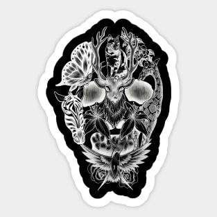 Animals and Flowers Wildlife Skull Sticker